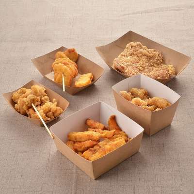 Disposable Food Salad Box Kraft Paper Boat Shape Hot Dog Packaging